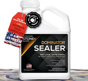 1 Gal. DOMINATOR Stone  Gloss Clear Acrylic Sealer | Satin Finish Stone Sealer, Clay Brick Sealer | Color Enhancing | Professional Grade | Fast Dry | Indoor and Outdoor
