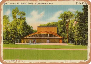10 x 14 METAL SIGN - Massachusetts Postcard - The theatre at Tanglewood, Lenox and Stockbridge, Mass. - Vintage Rusty Look