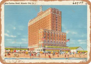 10 x 14 METAL SIGN - New Jersey Postcard - Ritz-Carlton Hotel, Atlantic City, N. J. - Vintage Rusty Look