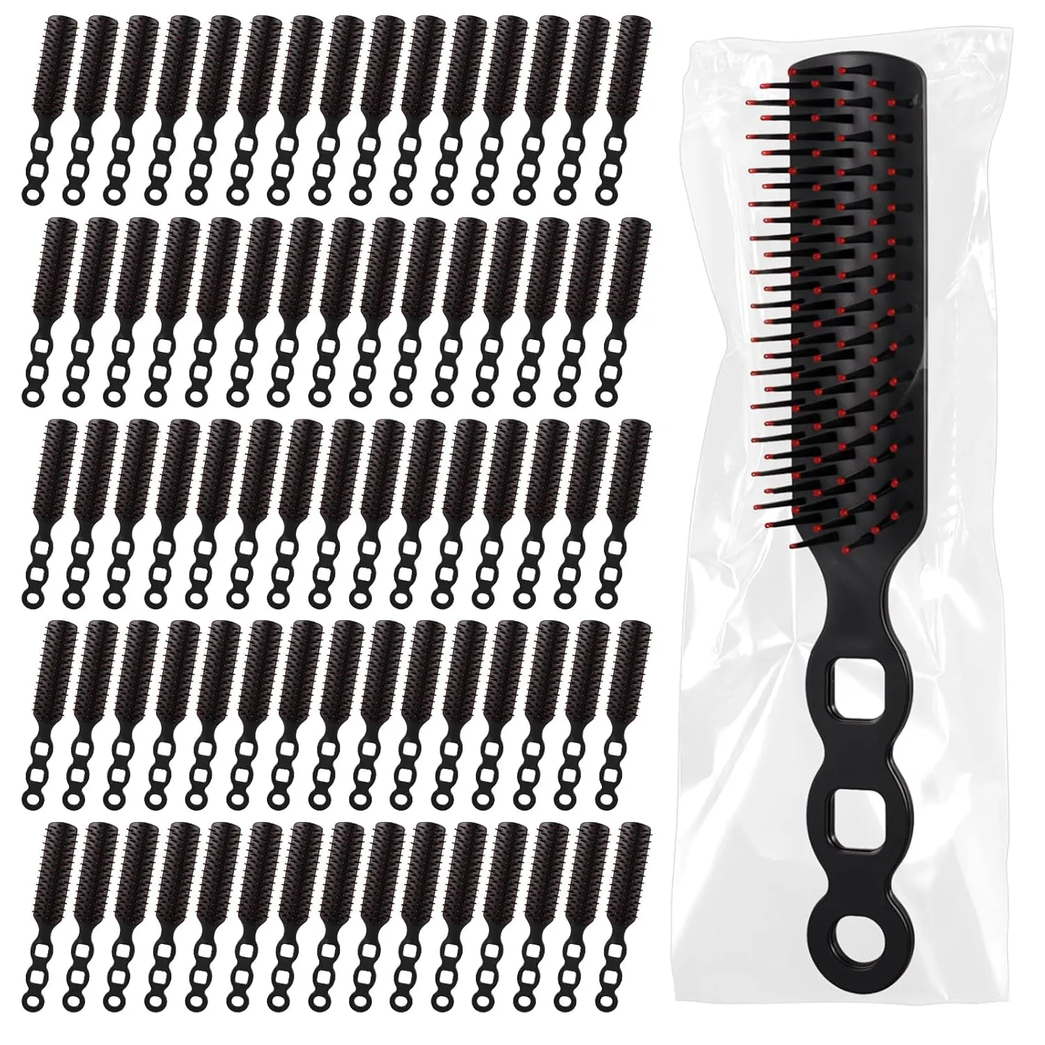 100 Pack Bulk Hair Brushes for Homeless Individually Wrapped Disposable Massage Hair Combs Black Salon Plastic Detangling Hairbrush for Shelter Hotel Nursing Home Charity Church