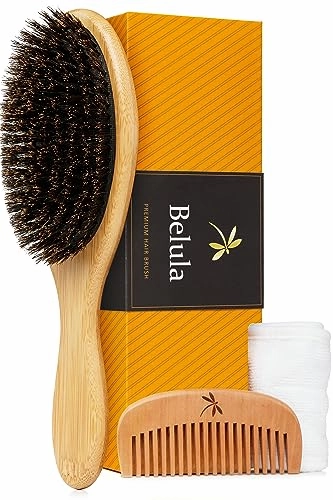 100% Boar Bristle Hairbrush Set (Medium) with Soft Natural Bristles for Thin, Fine Hair