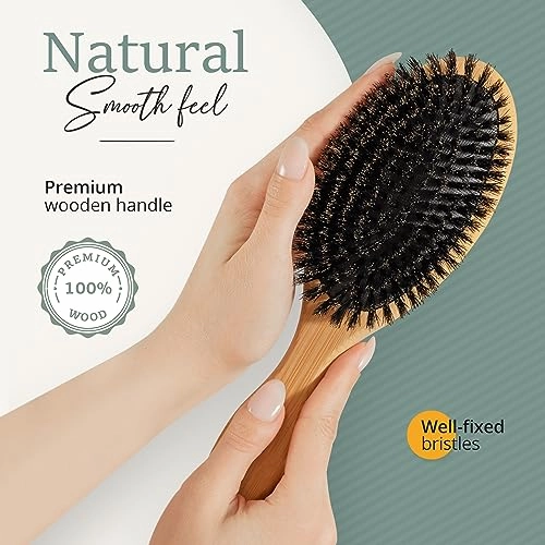 100% Boar Bristle Hairbrush Set (Medium) with Soft Natural Bristles for Thin, Fine Hair