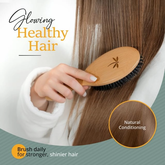 100% Boar Bristle Hairbrush Set (Medium) with Soft Natural Bristles for Thin, Fine Hair