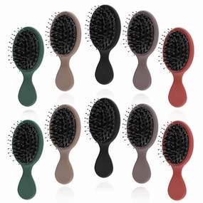 10 Pack Mini Boar Bristle Brush Individually Wrapped, Boar and Nylon Bristles Adds Shine, Promote Hair Growth, Scalp Massage and Detangling, Safe for All Hair Types Extensions, Wigs, 5 Colors