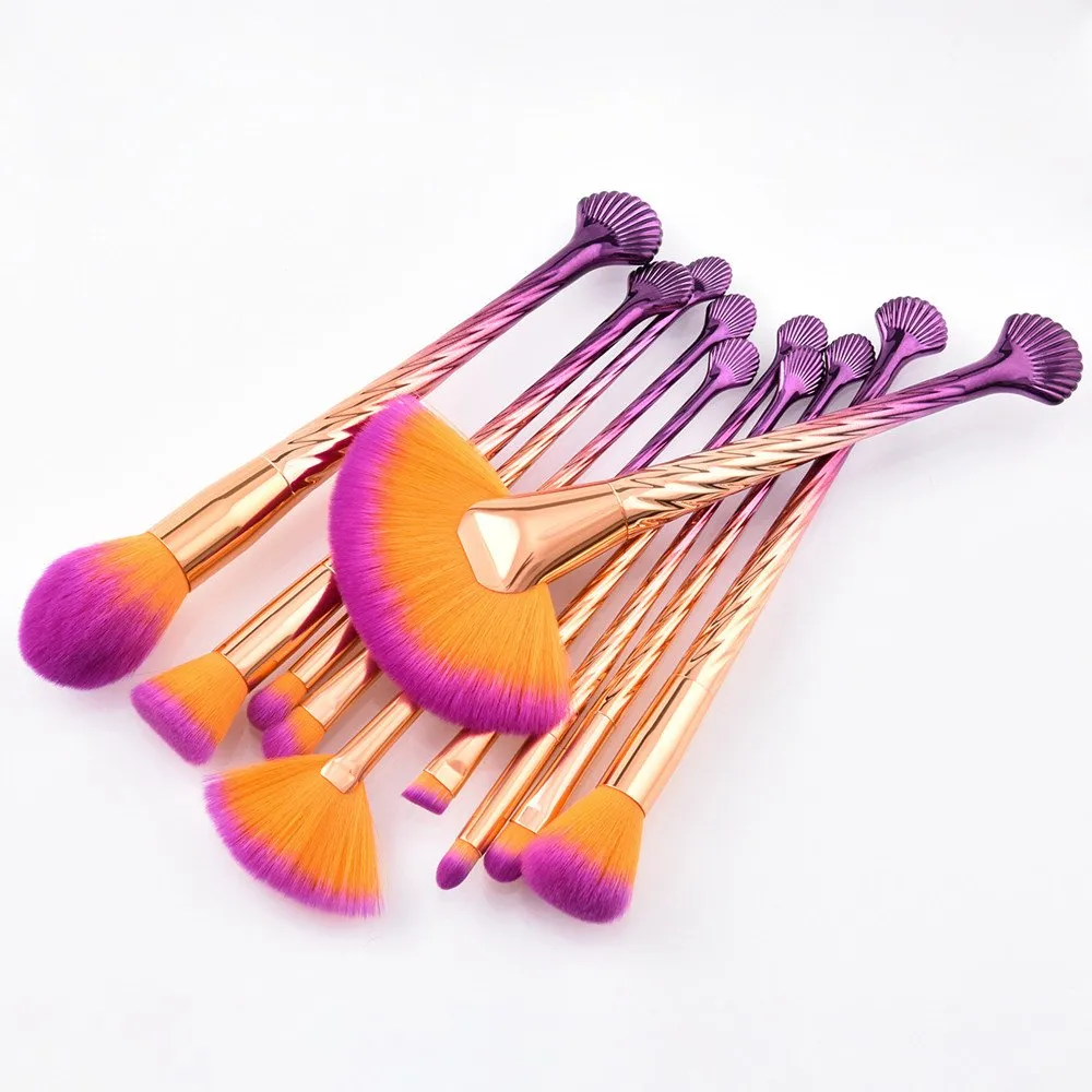 10pcs Pro Makeup Brushes Set Foundation Powder Eyeshadow Eyeliner Lip Brush Tool Flat Makeup Brushes (Colorful, One Size)