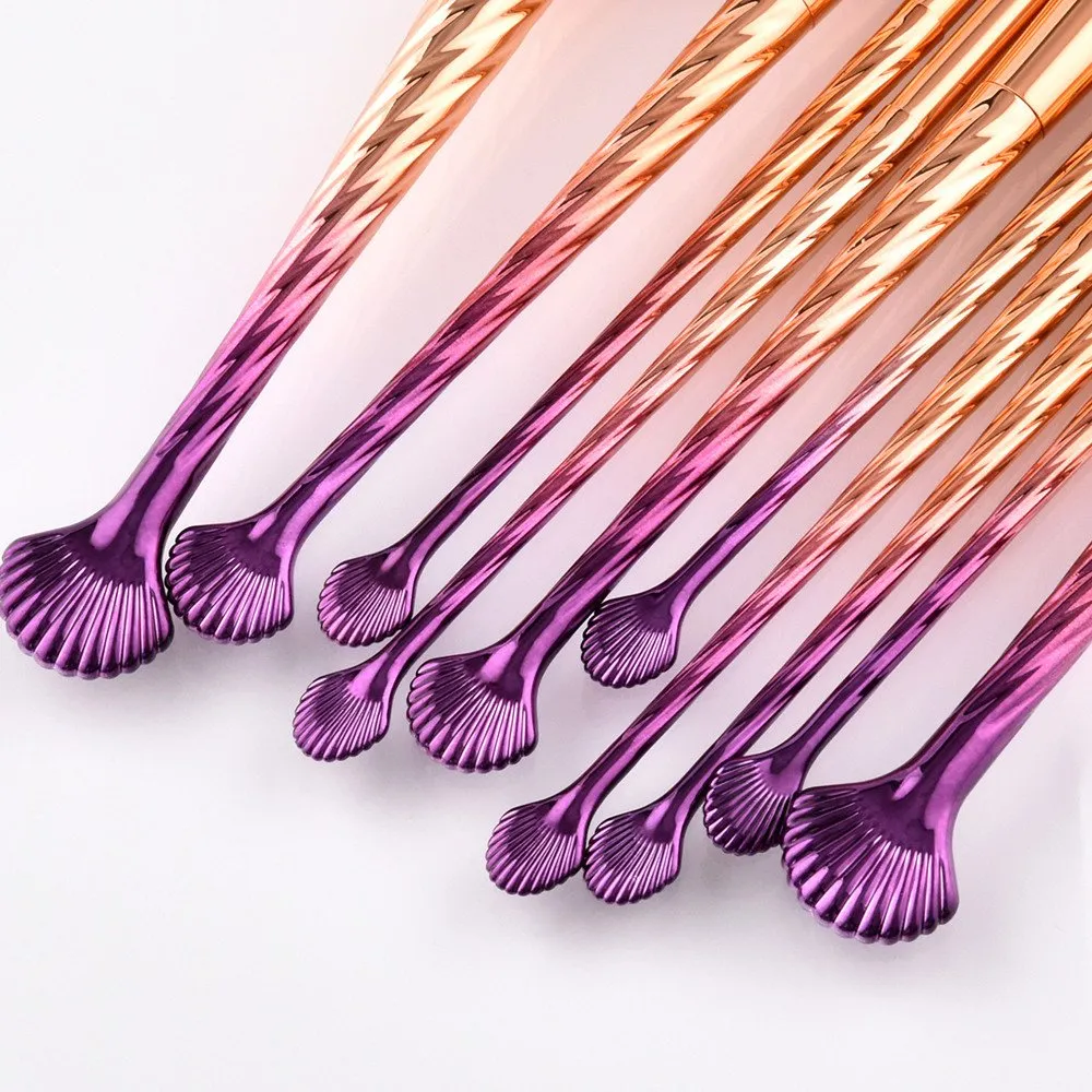 10pcs Pro Makeup Brushes Set Foundation Powder Eyeshadow Eyeliner Lip Brush Tool Flat Makeup Brushes (Colorful, One Size)