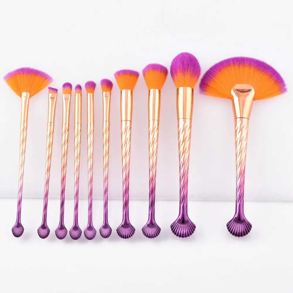 10pcs Pro Makeup Brushes Set Foundation Powder Eyeshadow Eyeliner Lip Brush Tool Flat Makeup Brushes (Colorful, One Size)