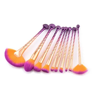 10pcs Pro Makeup Brushes Set Foundation Powder Eyeshadow Eyeliner Lip Brush Tool Flat Makeup Brushes (Colorful, One Size)