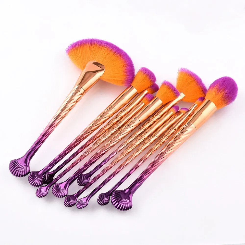 10pcs Pro Makeup Brushes Set Foundation Powder Eyeshadow Eyeliner Lip Brush Tool Flat Makeup Brushes (Colorful, One Size)