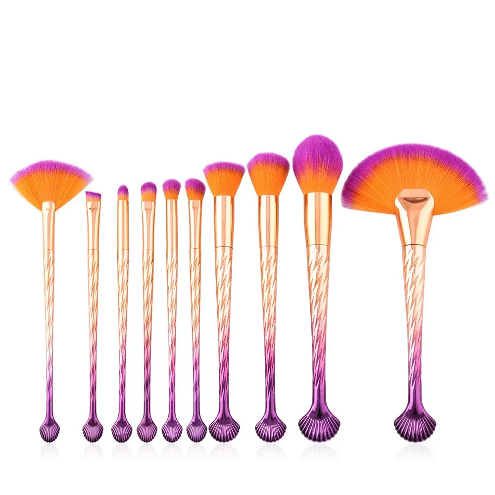 10pcs Pro Makeup Brushes Set Foundation Powder Eyeshadow Eyeliner Lip Brush Tool Flat Makeup Brushes (Colorful, One Size)