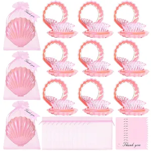 12 Set Shell Compact Mirrors Brushes Bulk Quinceanera Wedding Party Favors Including Shell Travel Hair Brushes and Thank You Tags with Organza Bag for Mermaid Theme Wedding Party Guests Souvenir Gift