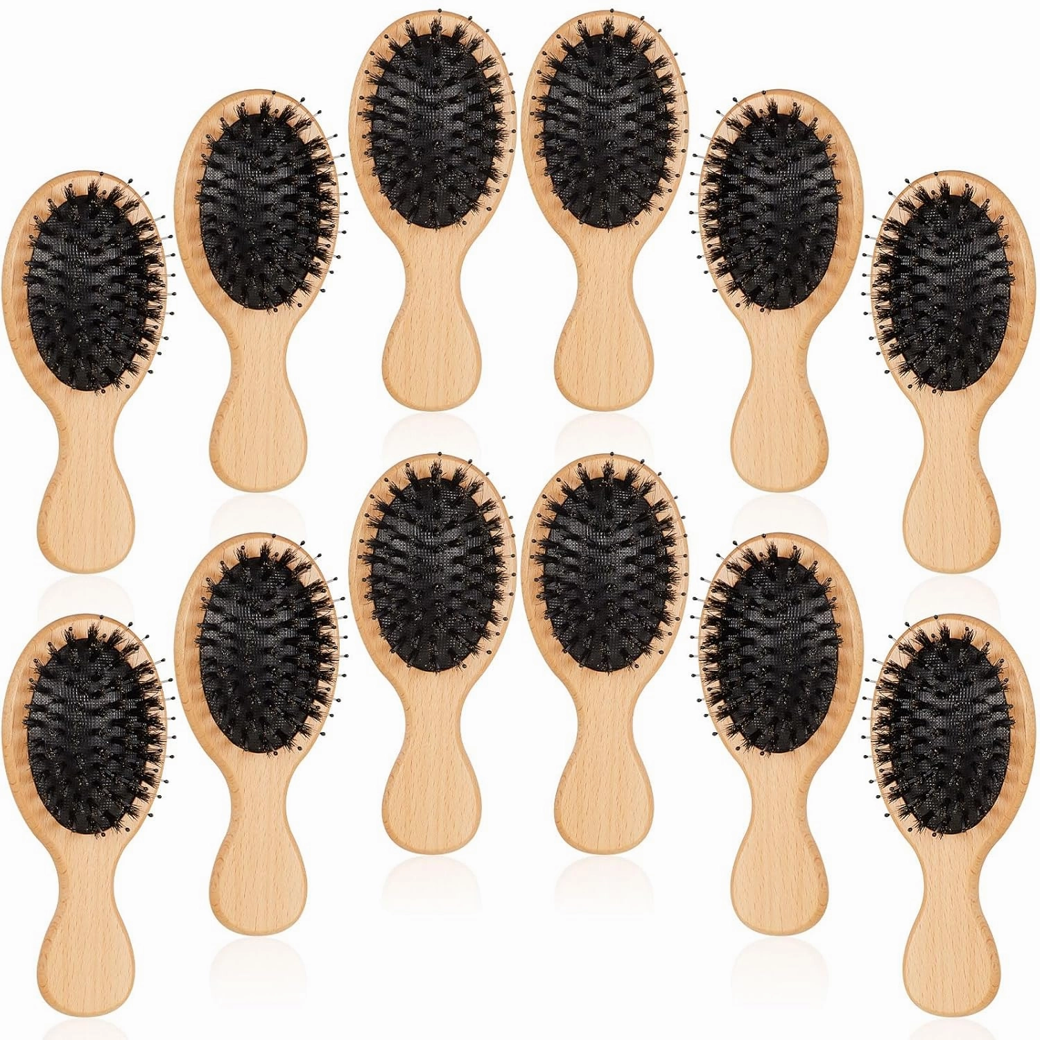 12 Pcs Mini Boar Bristle Hair Brush Bulk Bamboo Hair Brush for Women Men All Hair Type Scalp Massage Anti Static Engraving DIY Gifts for Wedding Party