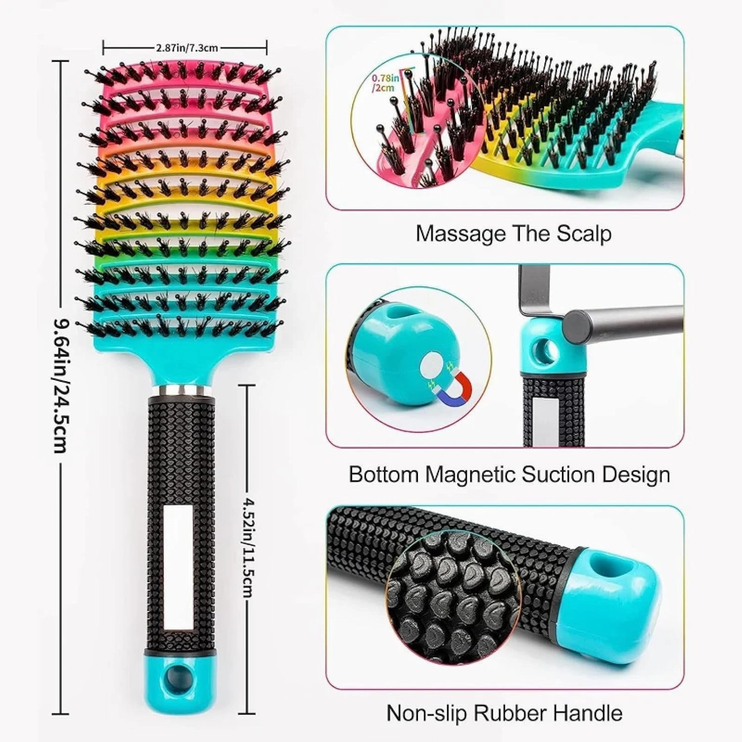 1pcs Detangling Curved Vented Hair Brush Scalp Massage Comb Hollow Out for Wet Curly Hair Salon(All Green)