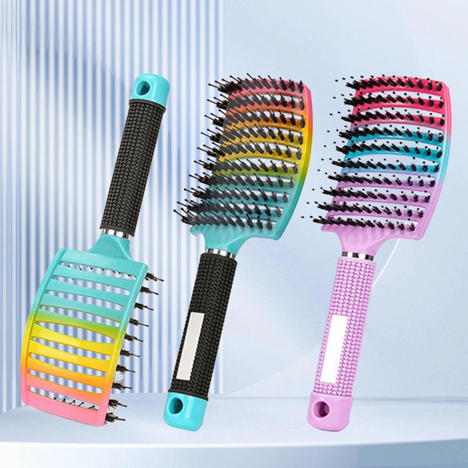 1pcs Detangling Curved Vented Hair Brush Scalp Massage Comb Hollow Out for Wet Curly Hair Salon(All Green)