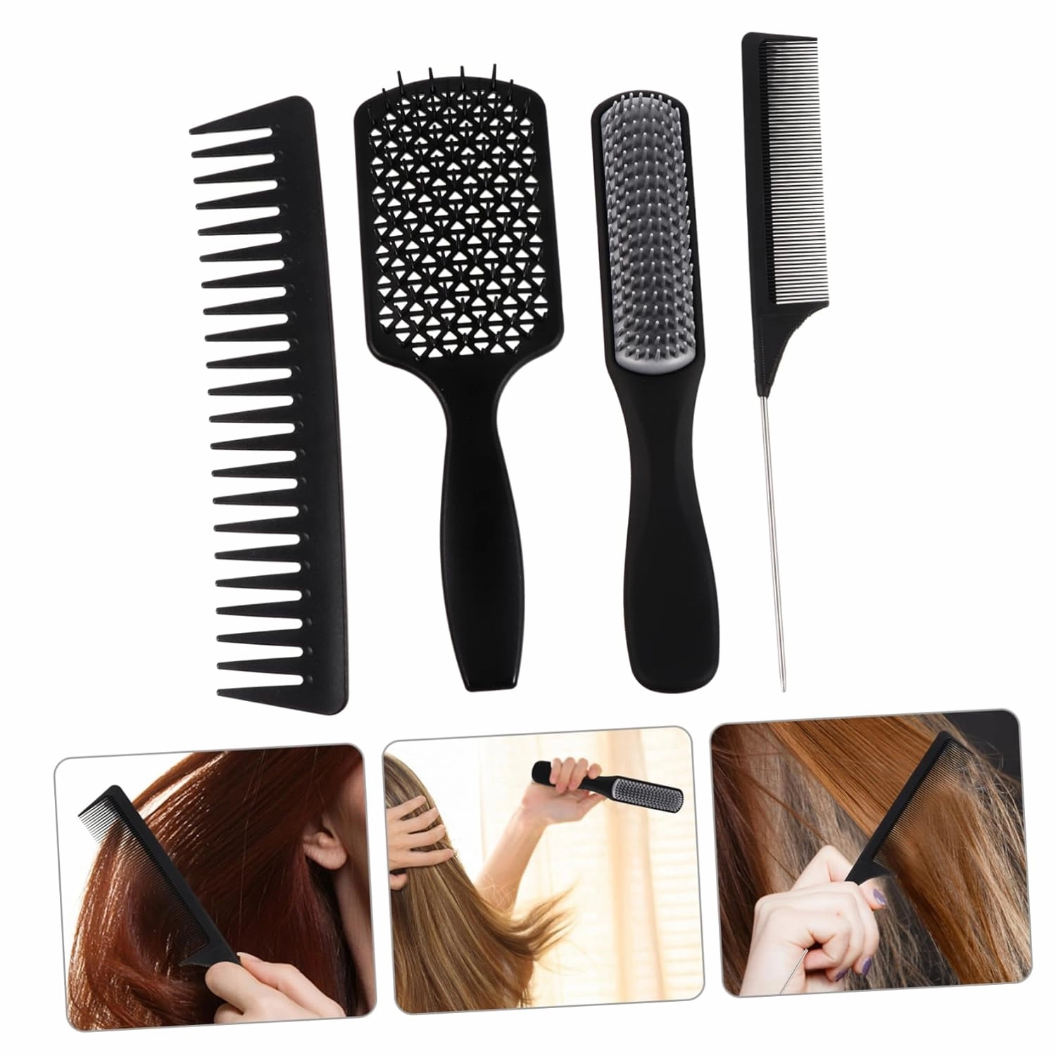 1set Hair Comb Plastic Massaging Combs for Wet Dry Use Ergonomic Hair Styling Shine Scalp Circulation Relaxation Essential