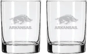 2-Sided, Satin Finish, Rock (or Whiskey) Glass - Set of 2 (Arkansas Razorbacks)