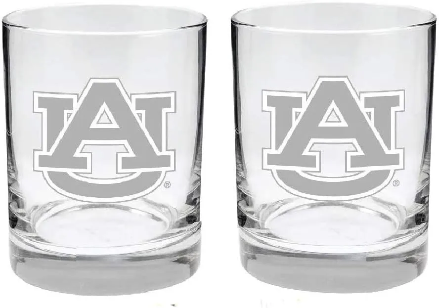 2-Sided, Satin Finish, Rock (or Whiskey) Glass - Set of 2 (Auburn Tigers)