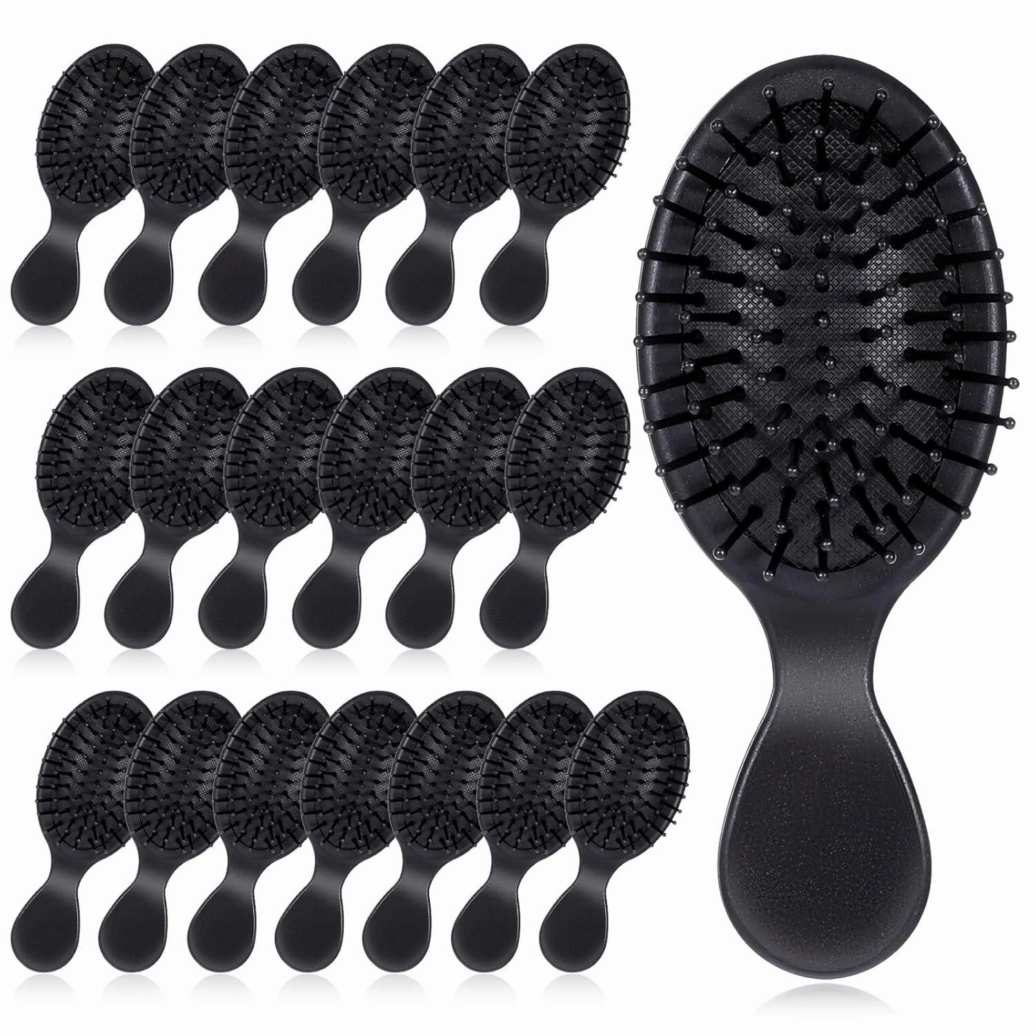 20 Pack Small Wet Hair Brushes, Nylon and Natural Boar Bristles Hair Brush Portable Travel Detangling Brush Mini Air Cushion Brush Pocket Paddle Hair Brush Scalp Massage Hair Brushes for Women - Black