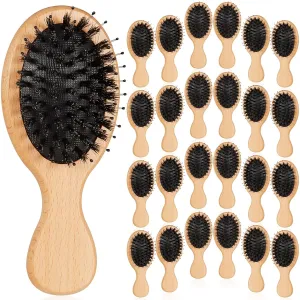 24 Pcs Mini Boar Bristle Hair Brush Bulk Pocket Travel Small Paddle Hairbrush for Women Men Kids Long Short Wet Dry Hair Scalp Massage Anti Static Engraving DIY Gifts for Holiday Wedding