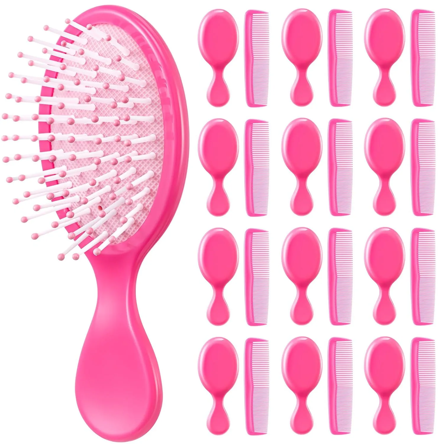 24 Pcs Mini Hair Brush Set 12 Travel Wet Dry Hair Combs Small Pocket Detangling 12 Plastic Combs for Spa Birthday Sleepover Bridal Shower Bachelorette Christmas Party Gift Box(Rose Red)