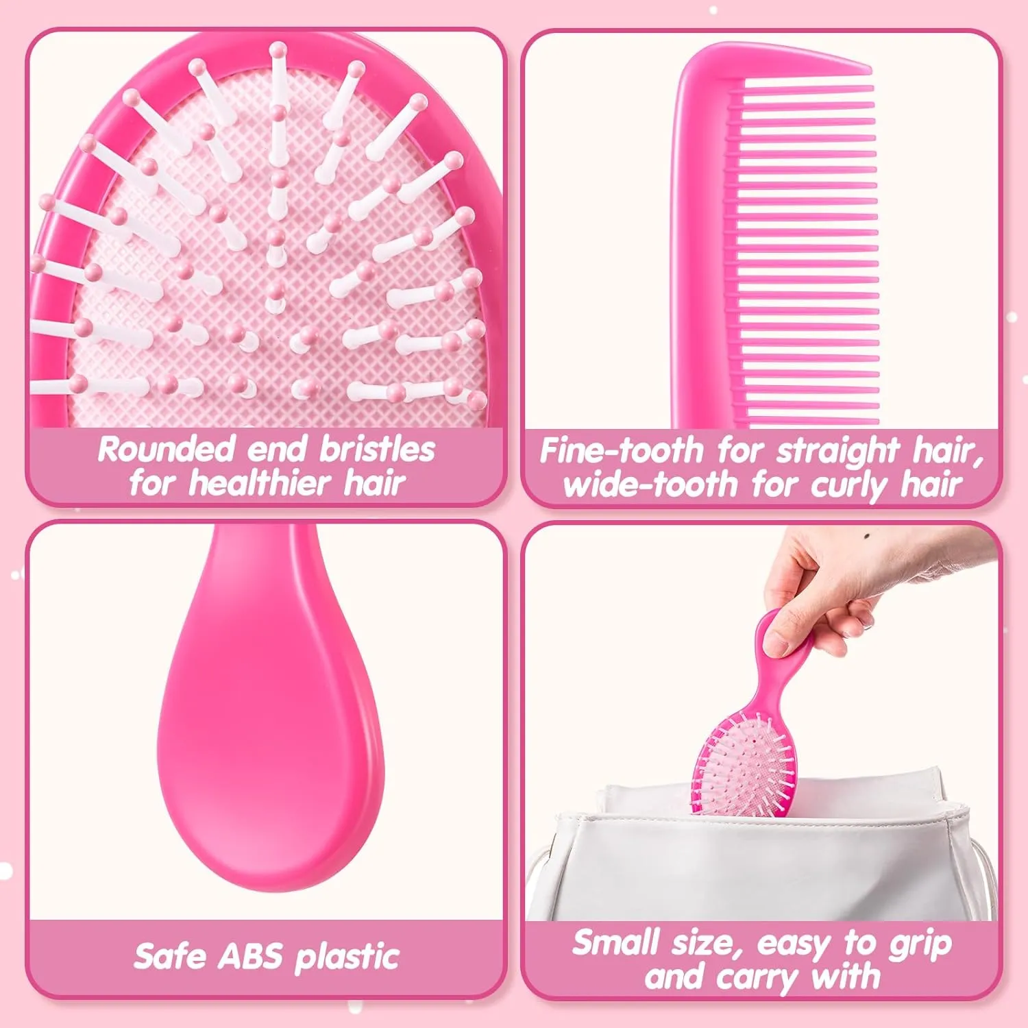 24 Pcs Mini Hair Brush Set 12 Travel Wet Dry Hair Combs Small Pocket Detangling 12 Plastic Combs for Spa Birthday Sleepover Bridal Shower Bachelorette Christmas Party Gift Box(Rose Red)