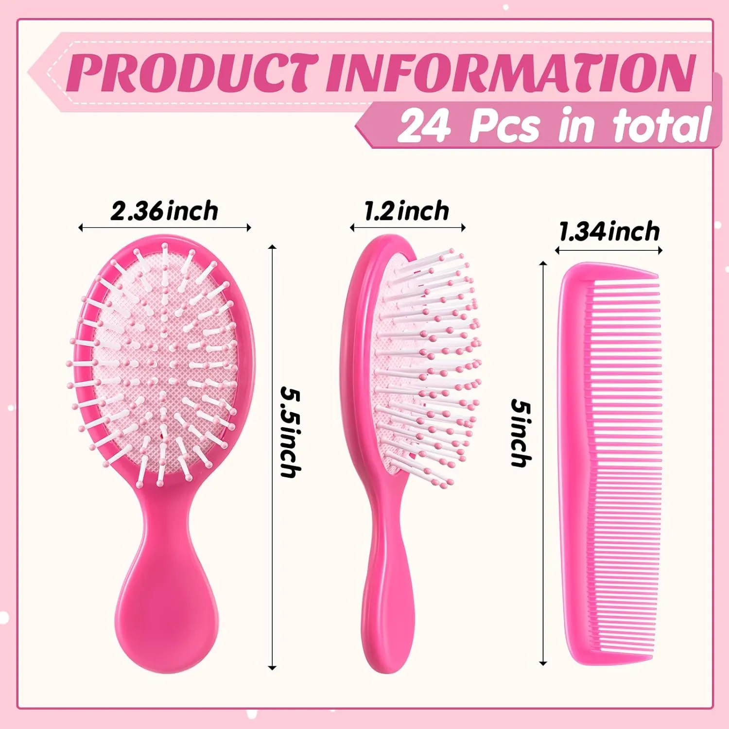 24 Pcs Mini Hair Brush Set 12 Travel Wet Dry Hair Combs Small Pocket Detangling 12 Plastic Combs for Spa Birthday Sleepover Bridal Shower Bachelorette Christmas Party Gift Box(Rose Red)