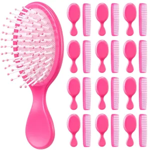 24 Pcs Mini Hair Brush Set 12 Travel Wet Dry Hair Combs Small Pocket Detangling 12 Plastic Combs for Spa Birthday Sleepover Bridal Shower Bachelorette Christmas Party Gift Box(Rose Red)