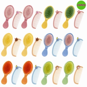 24 Pack Mini Hair Brush, Detangling Hair Combs Set Include 12 Travel Wet Hair Brushes and 12 Lovely Wide Tooth Hair Combs, Small Hair Brush for Women Men Kids Toddler Girls Baby Curly