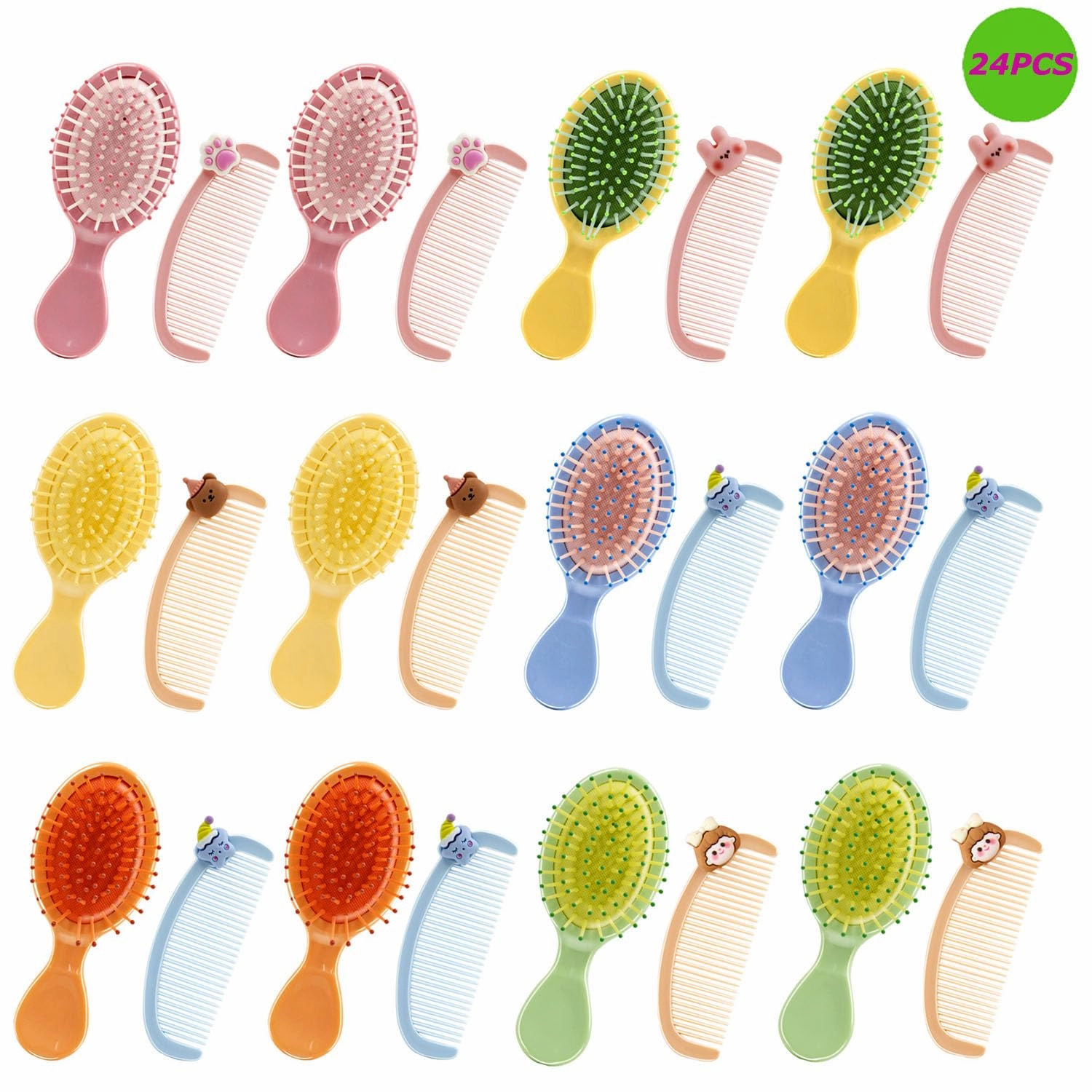 24 Pack Mini Hair Brush, Detangling Hair Combs Set Include 12 Travel Wet Hair Brushes and 12 Lovely Wide Tooth Hair Combs, Small Hair Brush for Women Men Kids Toddler Girls Baby Curly