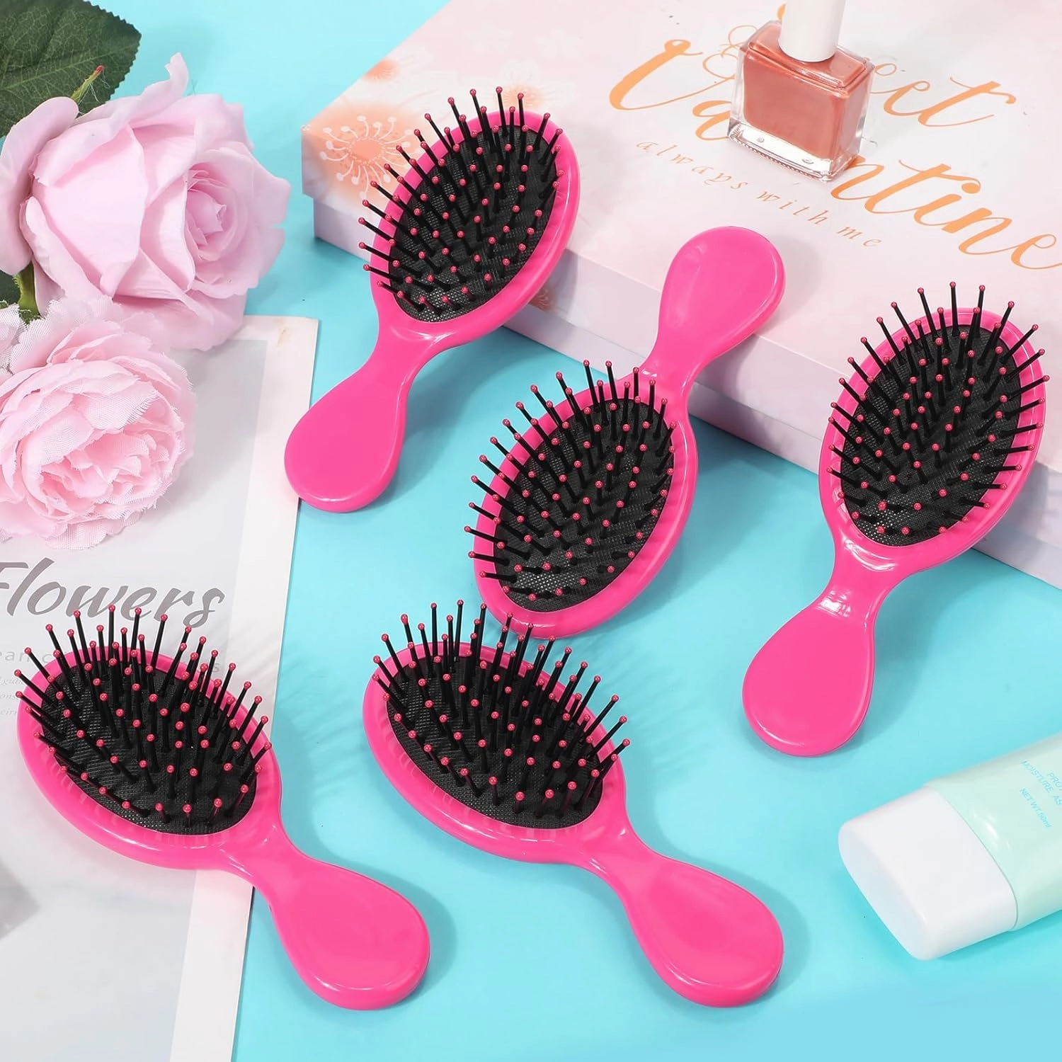 24 Pcs Mini Brush Hairbrush for Kids Girls Little Travel Hairbrush Mini Hair Brush Detangling Soft Bristles Hair Brush for Most Hair Types Smoothing with Ease Knots (Rose Red)