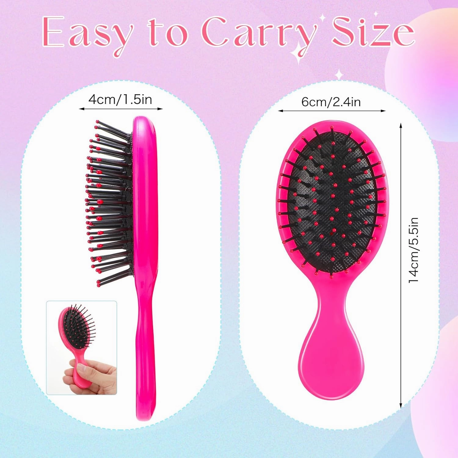 24 Pcs Mini Brush Hairbrush for Kids Girls Little Travel Hairbrush Mini Hair Brush Detangling Soft Bristles Hair Brush for Most Hair Types Smoothing with Ease Knots (Rose Red)