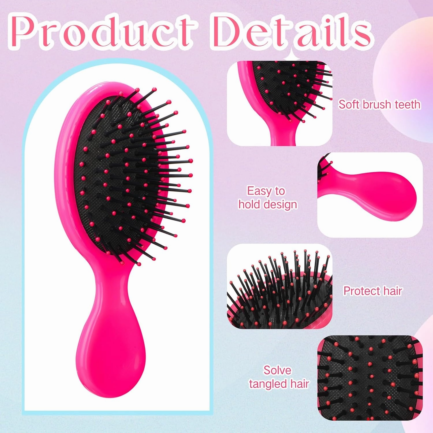 24 Pcs Mini Brush Hairbrush for Kids Girls Little Travel Hairbrush Mini Hair Brush Detangling Soft Bristles Hair Brush for Most Hair Types Smoothing with Ease Knots (Rose Red)