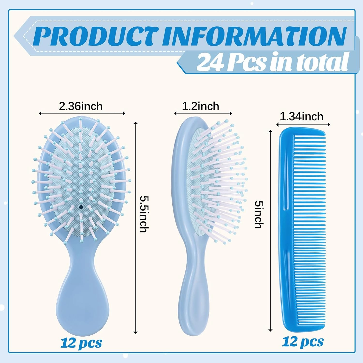 24 Pcs Mini Hair Brush Set 12 Travel Wet Dry Hair Combs Small Pocket Detangling 12 Plastic Combs for Spa Birthday Sleepover Bridal Shower Bachelorette Christmas Party Gift Box(Blue)