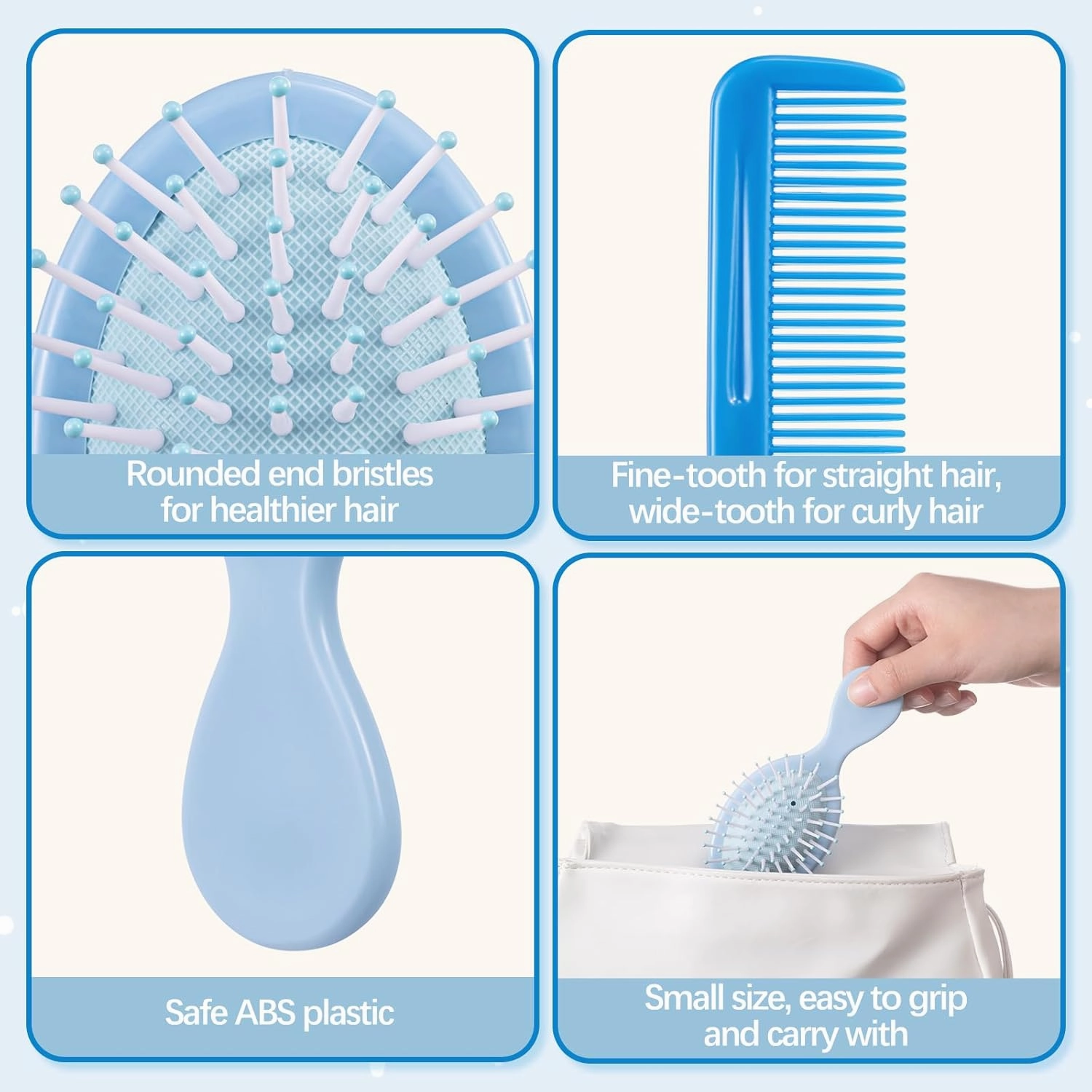 24 Pcs Mini Hair Brush Set 12 Travel Wet Dry Hair Combs Small Pocket Detangling 12 Plastic Combs for Spa Birthday Sleepover Bridal Shower Bachelorette Christmas Party Gift Box(Blue)