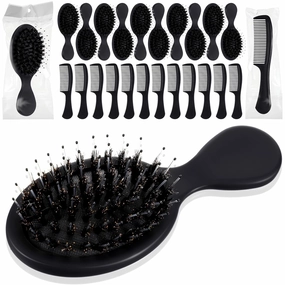 24 Pcs Mini Wet Hair Brush Combs Bulk Individually Wrapped Boar Bristle Hair Brushes and Disposable Combs for Travel Hotel Homeless Shelter Church Fine Cutting