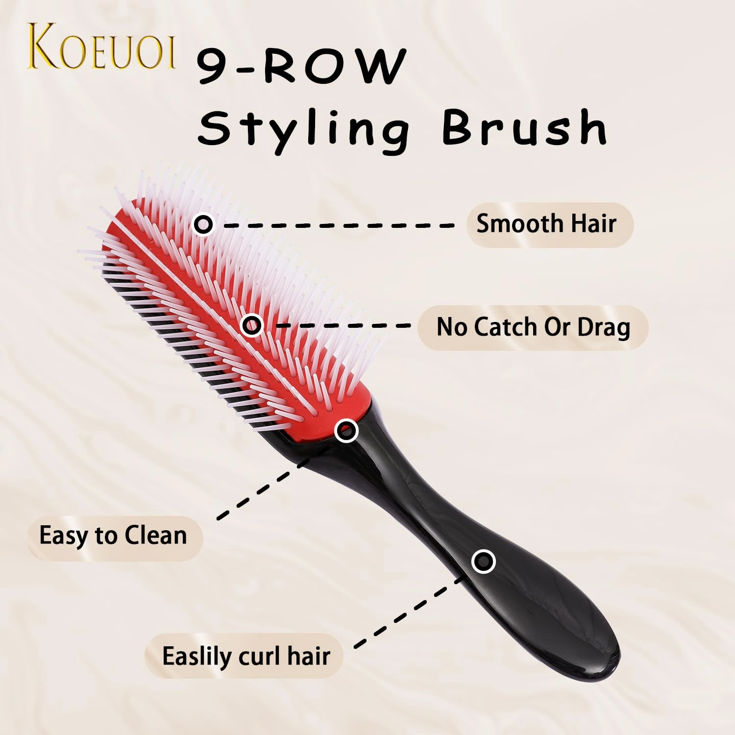 2 Pcs 9 Row Classic Styling Curly Hair Brush for Detangling, Separating, Shaping. For Women and Men Wet or Dry Hair.