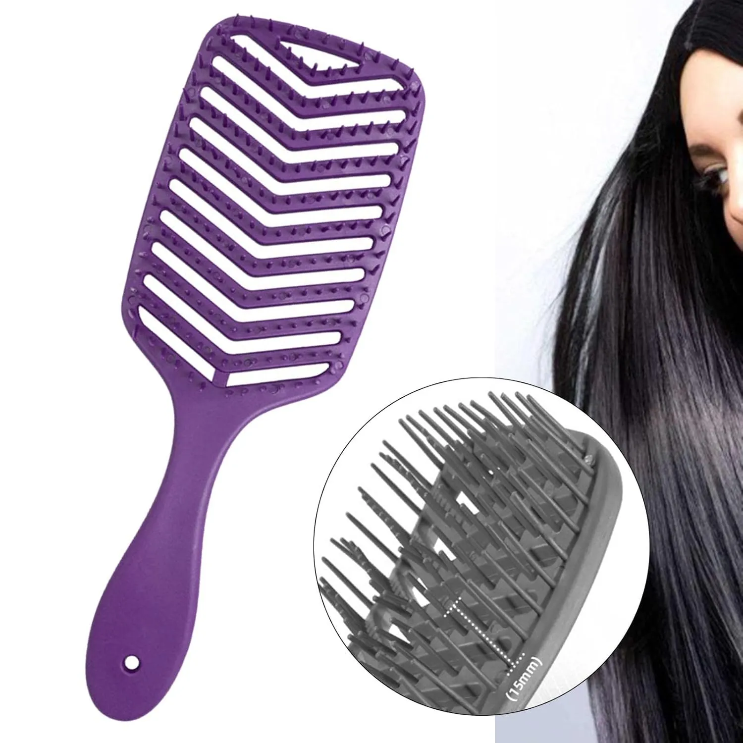 2xProfessional Vented Hair Brush Detangling Soft for All Hair Types Dark, 3 Pcs