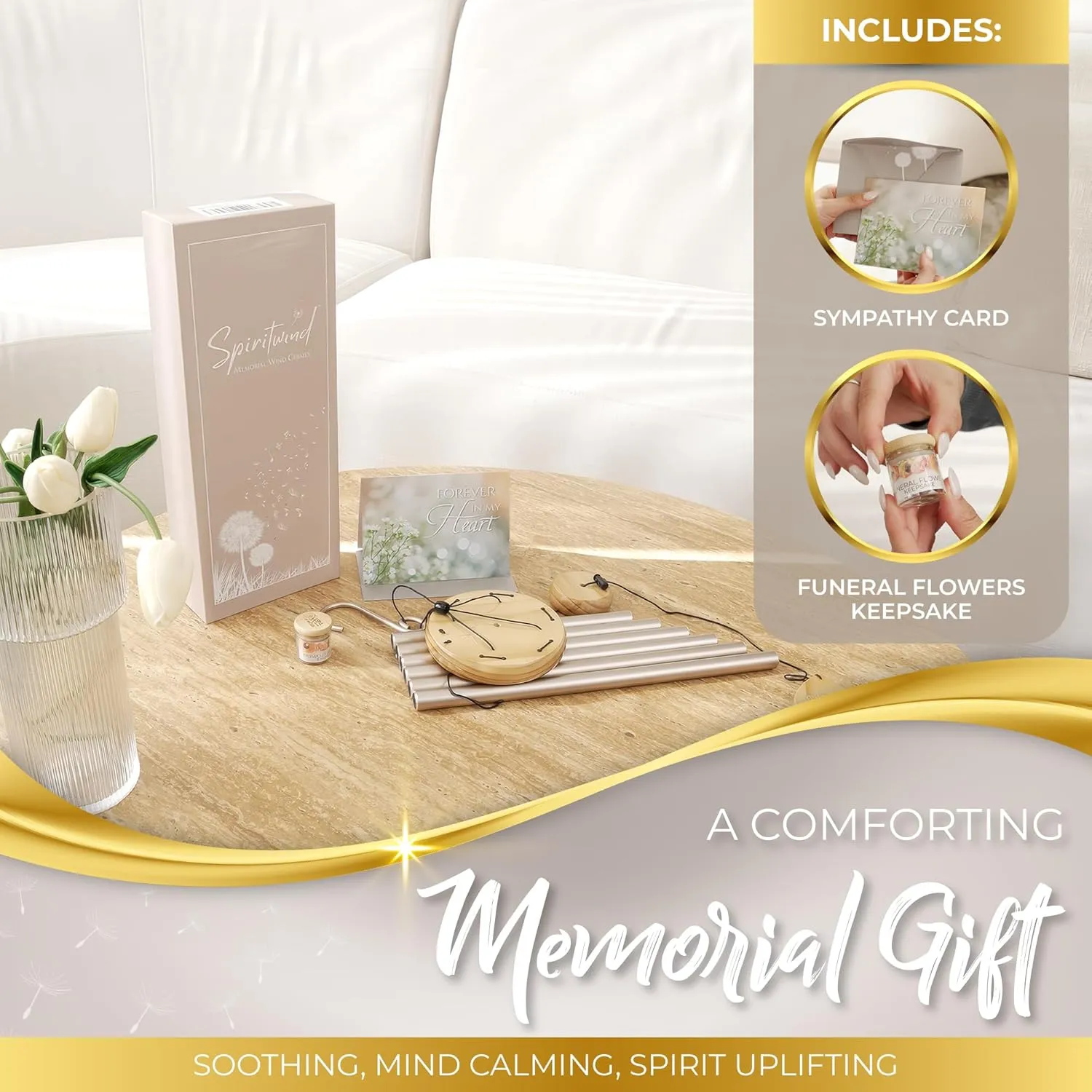 32" Tranquil Pearl Memorial Wind Chimes for Loss of Loved One - Calm Sounding Sympathy Wind Chimes for Loss of Love One - Windchimes in Memory of a Loved One - Memorial Gifts & Funeral Gifts