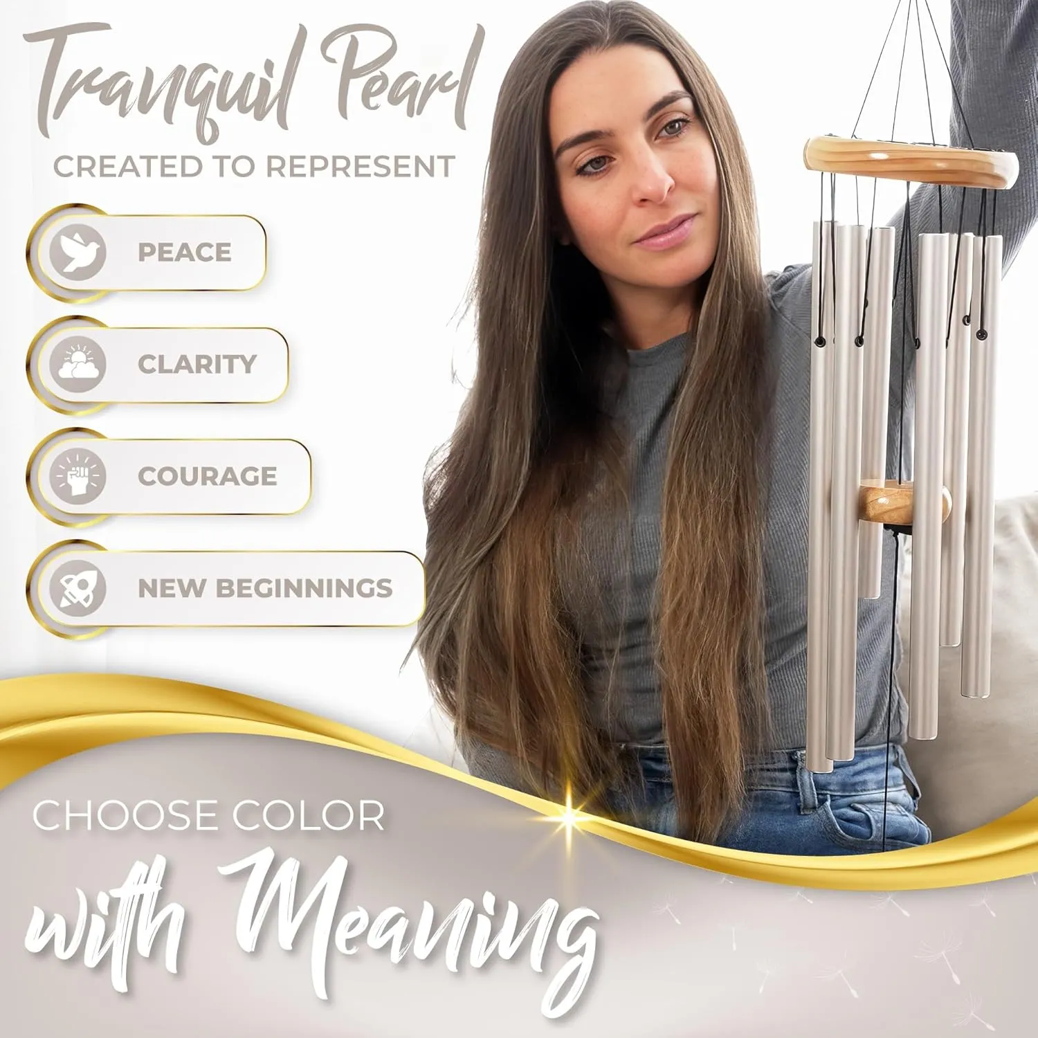 32" Tranquil Pearl Memorial Wind Chimes for Loss of Loved One - Calm Sounding Sympathy Wind Chimes for Loss of Love One - Windchimes in Memory of a Loved One - Memorial Gifts & Funeral Gifts