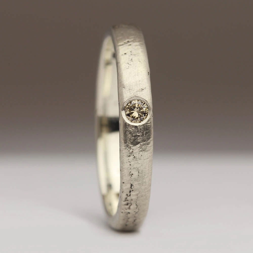 3mm Flat Sandcast 0.06ct Brown Diamond Ring