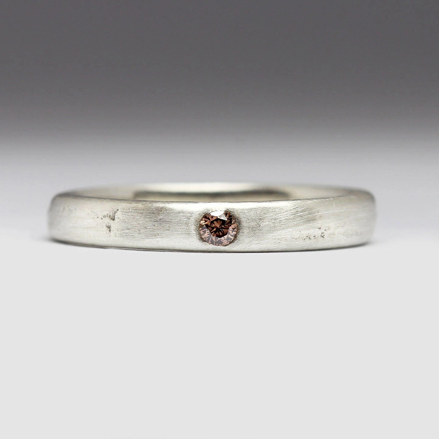3mm Flat Sandcast 0.06ct Brown Diamond Ring