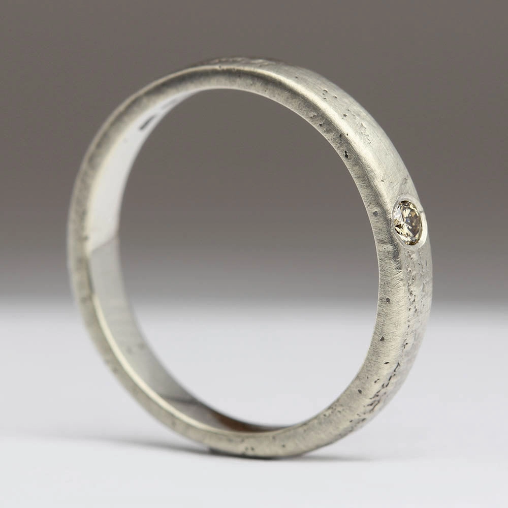 3mm Flat Sandcast 0.06ct Brown Diamond Ring