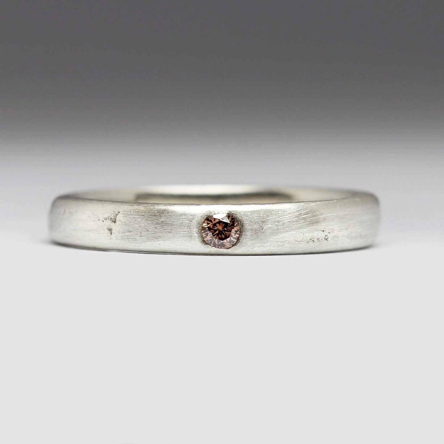 3mm Flat Sandcast 0.06ct Brown Diamond Ring