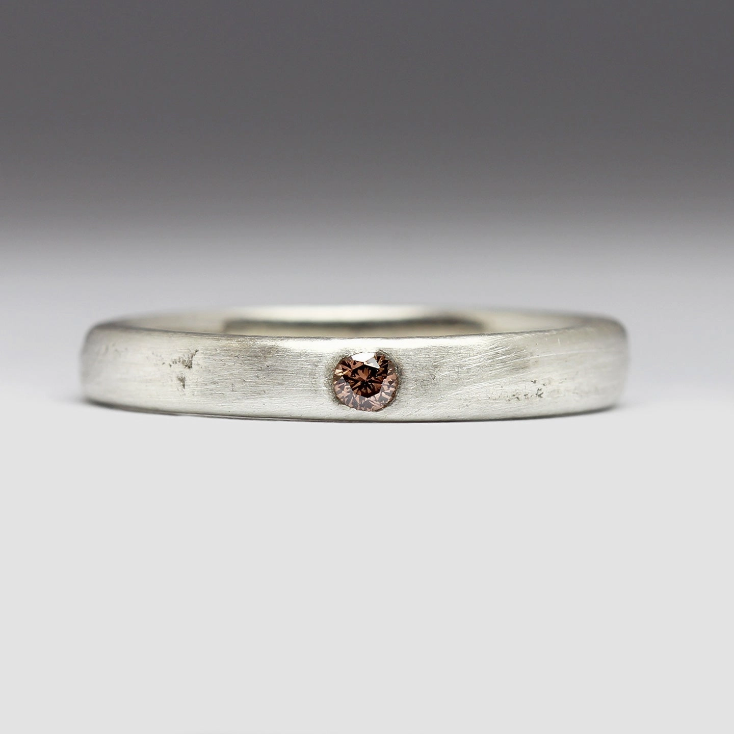 3mm Flat Sandcast 0.06ct Brown Diamond Ring