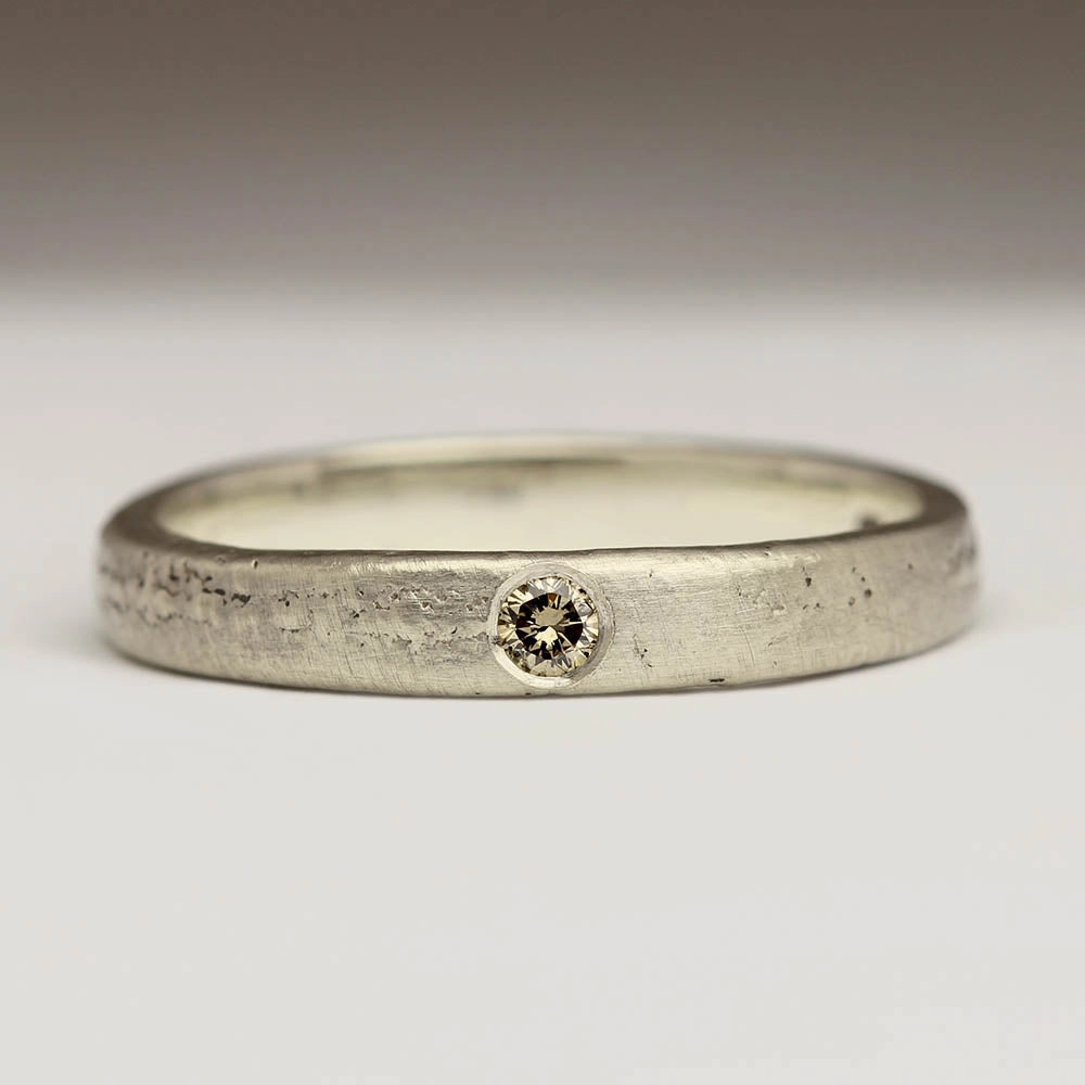3mm Flat Sandcast 0.06ct Brown Diamond Ring