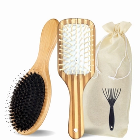 3Pcs Boar Bristle Hair Brush Gift Set,Anti-Hair Loss,help hair growth, Wooden Bamboo HairBrush for Wome Paddle Hair Brushes for Women Blow drying