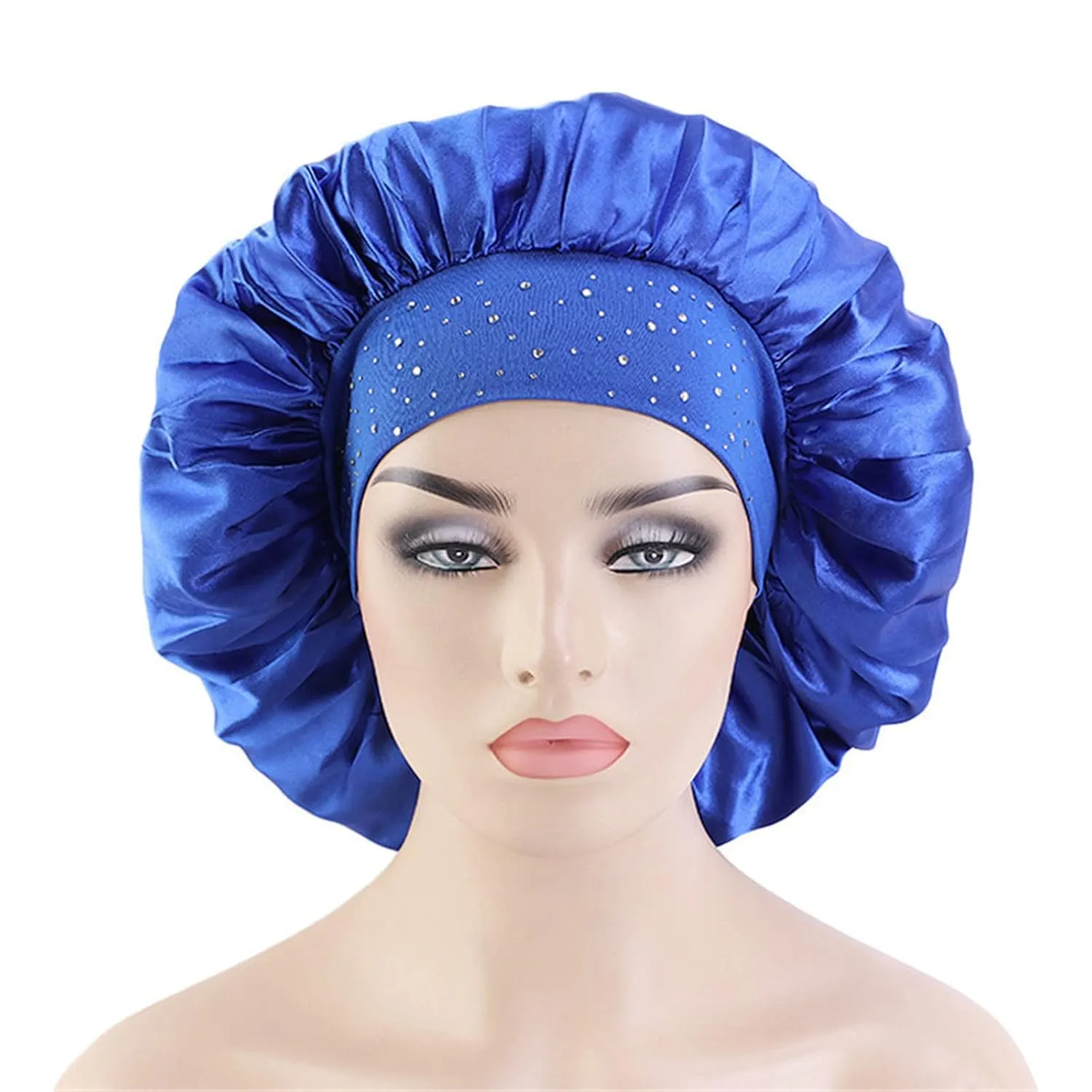 4 Pieces Big Satin Elasticity Comfortable Wide-Brimmed Silky Rhinestone Hair Sleeping Care Bonnet Night caps for Women