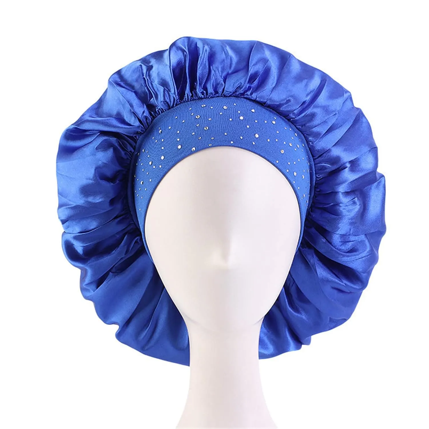 4 Pieces Big Satin Elasticity Comfortable Wide-Brimmed Silky Rhinestone Hair Sleeping Care Bonnet Night caps for Women
