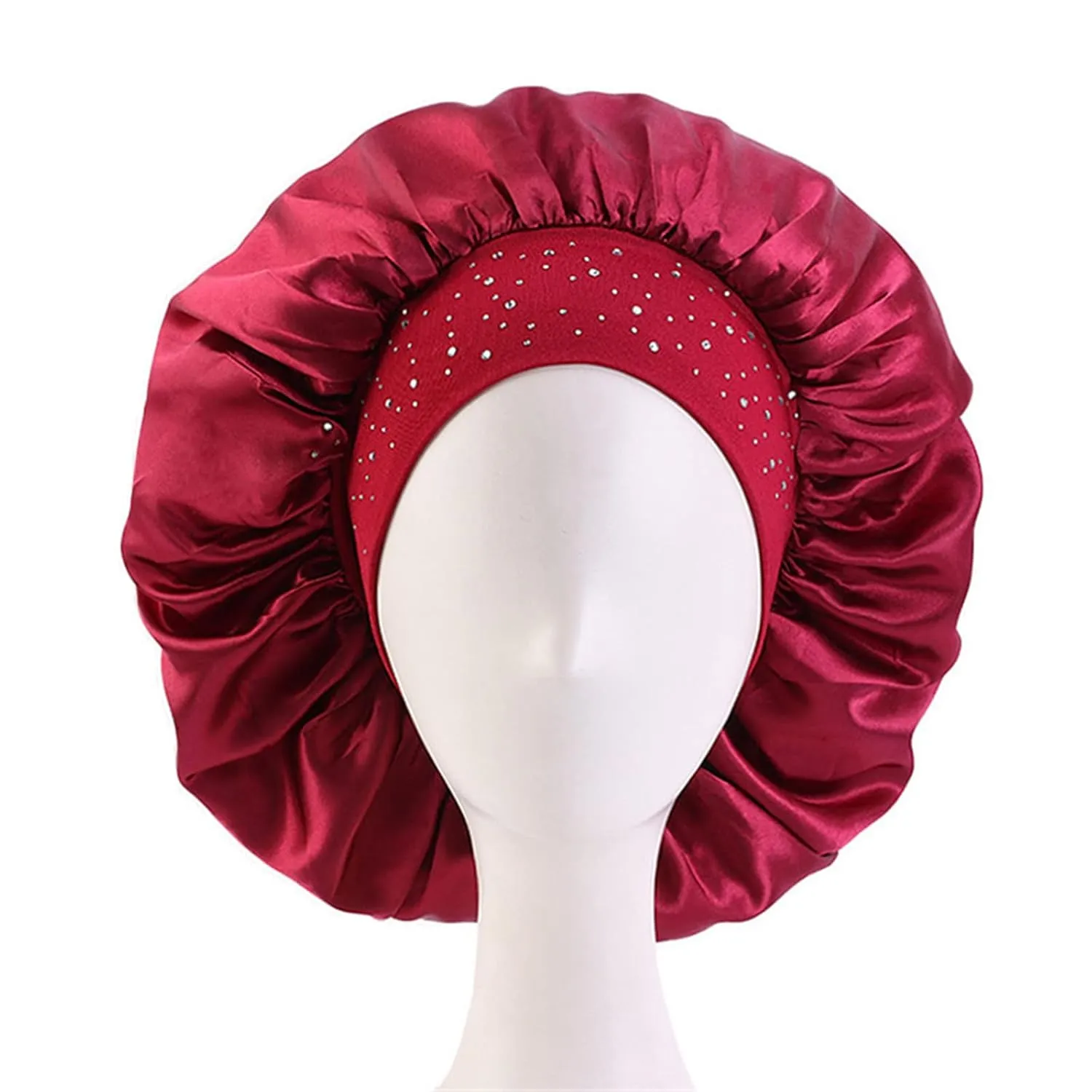 4 Pieces Big Satin Elasticity Comfortable Wide-Brimmed Silky Rhinestone Hair Sleeping Care Bonnet Night caps for Women