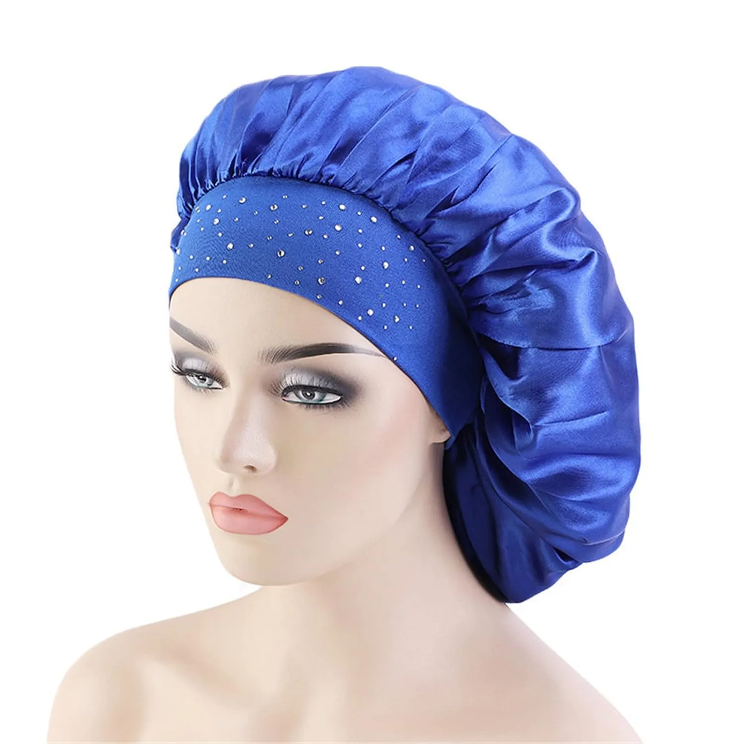 4 Pieces Big Satin Elasticity Comfortable Wide-Brimmed Silky Rhinestone Hair Sleeping Care Bonnet Night caps for Women